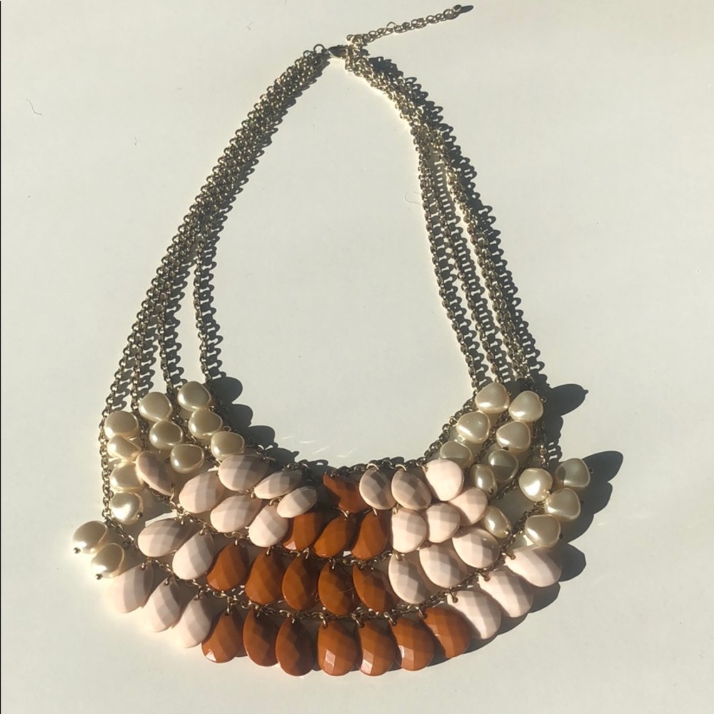 Vintage Burnt Orange and Pale White Pink Teardrop Necklace